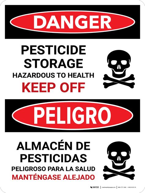 Danger Pesticide Storage Hazardous To Bilingual Spanish Portrait Wall Sign