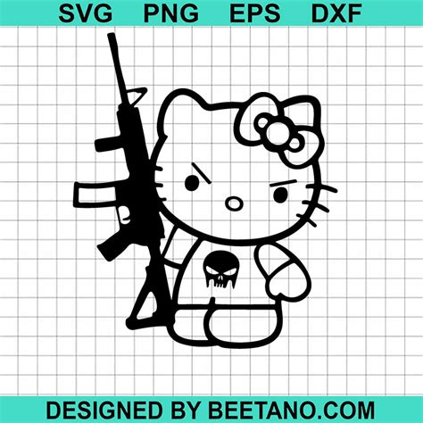 Hello Kitty With Gun SVG, Funny Kitty SVG, Cartoon SVG