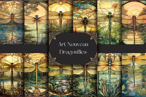 Dragonfly Digital Backgrounds - Art Nouveau Stained Glass