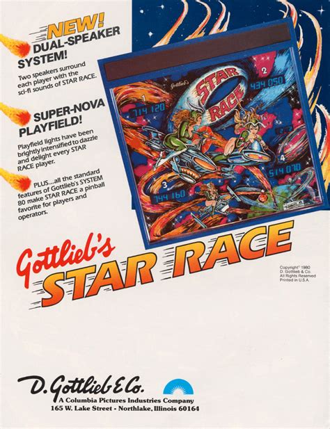 Star Race Gottlieb Pinball 1980 USA The Arcade Flyer Archive