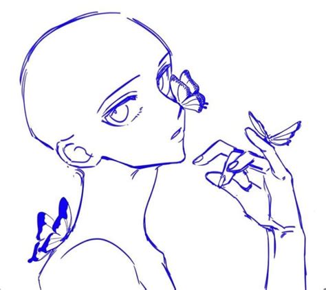 a drawing of a woman with a butterfly on her finger