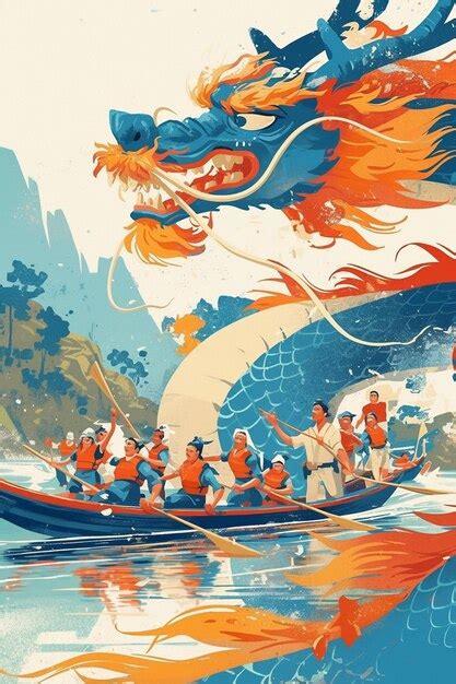 Premium Vector Chinese Dragon Boat Racing In River Scenes