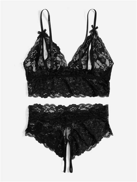 Classic Sexy Plus Floral Lace Crotchless Lingerie Set Shein Uk