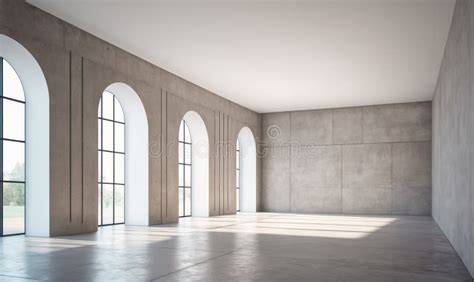 A Large Empty Room With Concrete Walls And A Concrete Floor Sunlight