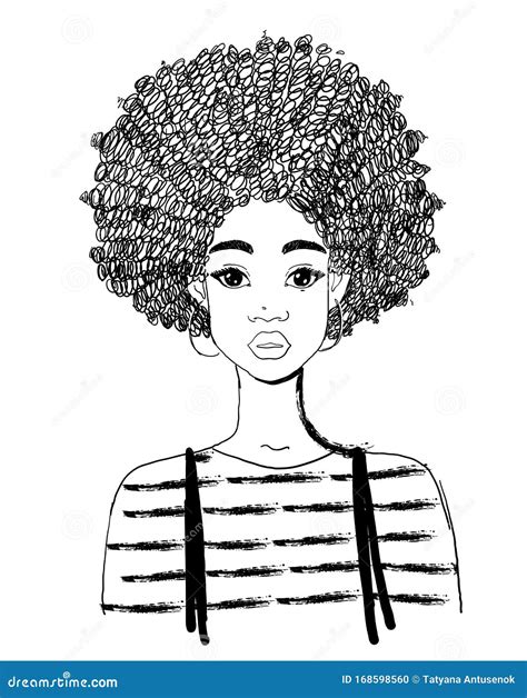 Portrait Of A Beautiful Black Woman Linear Drawing Of An African