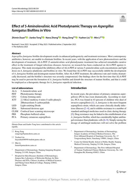 Pdf Effect Of 5 Aminolevulinic Acid Photodynamic Therapy On Aspergillus Fumigatus Biofilms In