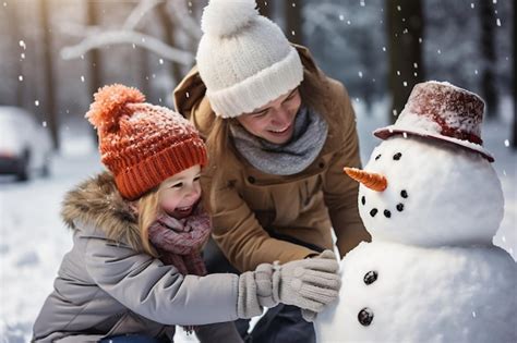 Niños construyendo un caprichoso muñeco de nieve con ia generativa