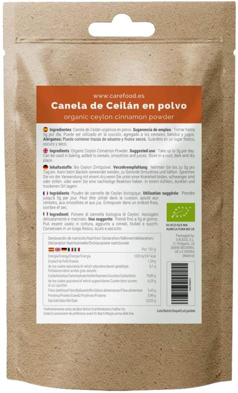 Pó de canela Ceylan 200gr 100 orgânico Carefood Canela em pó BIO