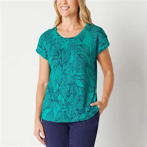 Liz Claiborne Womens Round Neck Short Sleeve Blouse Jcpenney