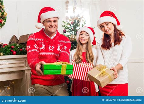 Family with Christmas Gifts Stock Image - Image of female, presents ...