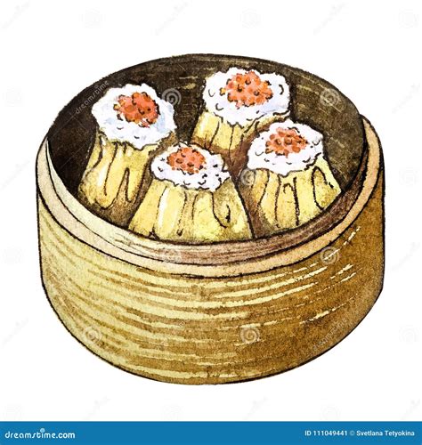 Watercolor Asian Food Dim Sum Stock Illustration Illustration Of