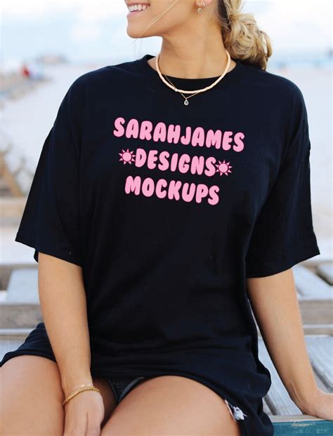 Gildan Black Oversized Beach Mockup Gildan T Shirt Black Mockup