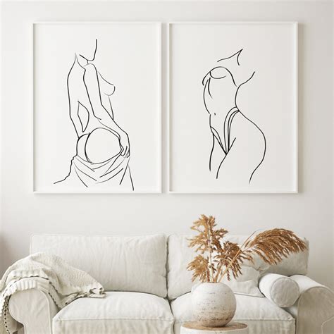 Naked Woman Line Art Set Of Prints Minimalist Nude Woman Etsy