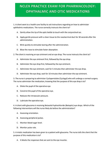 SOLUTION Nclex Practice Exam For Pharmacology Ophthalmic And Otic