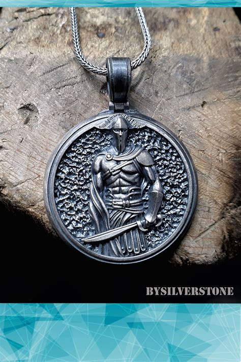 Spartan Mens Necklace Silver Mens Warrior Pendant Oxidized Men