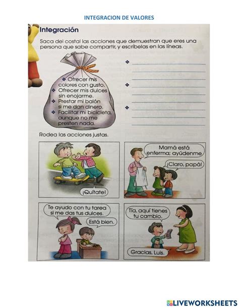 Integracion De Valores Worksheet Live Worksheets