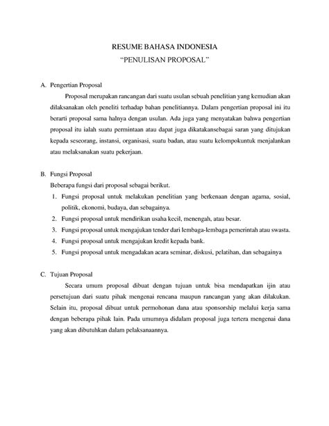 Resume Penulisan Proposal Resume Bahasa Indonesia