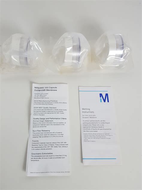 3 X Millipak 100 Capsule Durapore Membrane Hydrophilic 0 45um Mphl10ca3 Lab