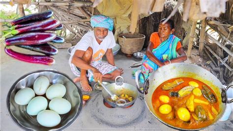 Egg Curry With Brinjal Recipe Cooking Eating By Santali Tribe