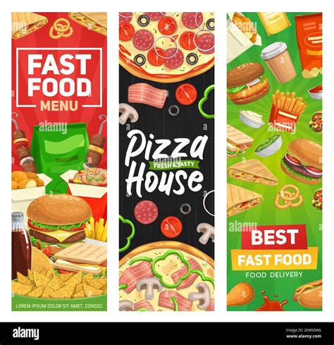 Fast Food Banners Burger Fastfood Menu Vector Restaurant Hamburgers