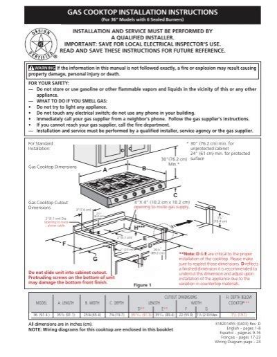 GAS COOKTOP INSTALLATION INSTRUCTIONS - MSAWorld.com