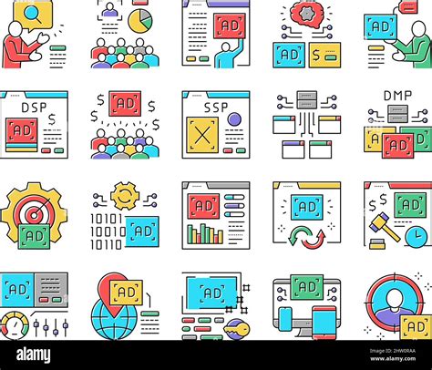 Programmatic Advertising Service Icons Set Vector Stock Vector Image