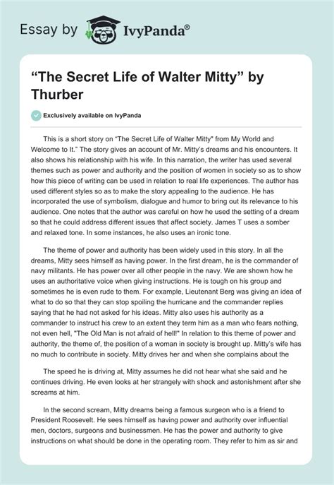 The Secret Life Of Walter Mitty By Thurber 858 Words Essay Example