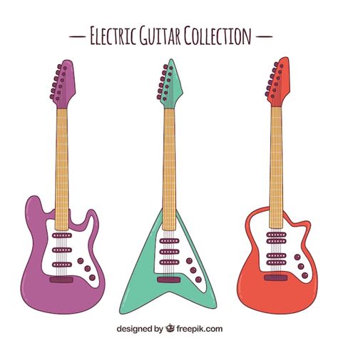 Ensemble De Trois Guitares électriques Colorées Vecteur Gratuite