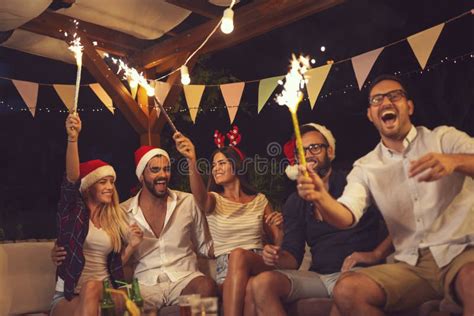 Friends at an Outdoor New Year`s Eve Party Stock Image - Image of nightlife, holiday: 130536223