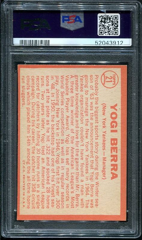 Topps Yogi Berra Psa Hof All Star Cards Inc