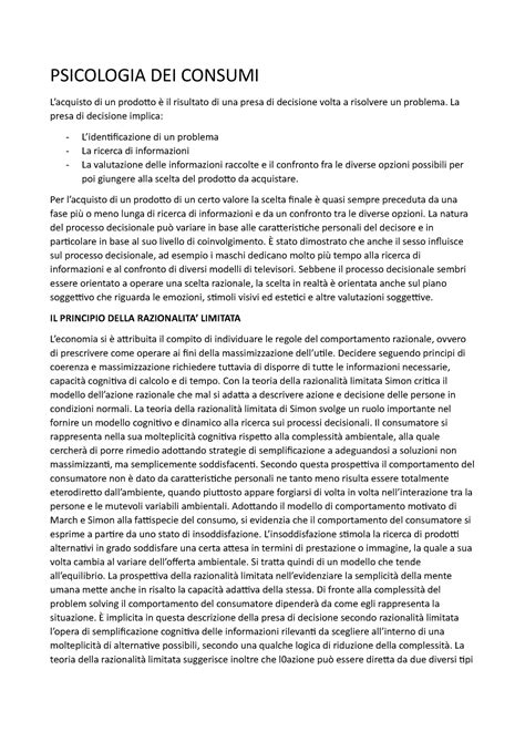 Riassunto Manuale Psicologia Dei Consumi Psicologia Dei Consumi L