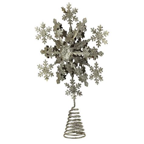 Silver Glittery Metal Tree Topper Snowflake Shaped 12 In Online