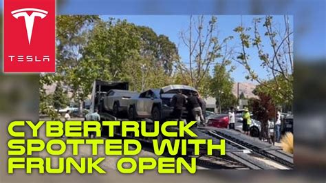 Tesla Cybertruck Spotted With Frunk Open On Semi Car Hauler YouTube