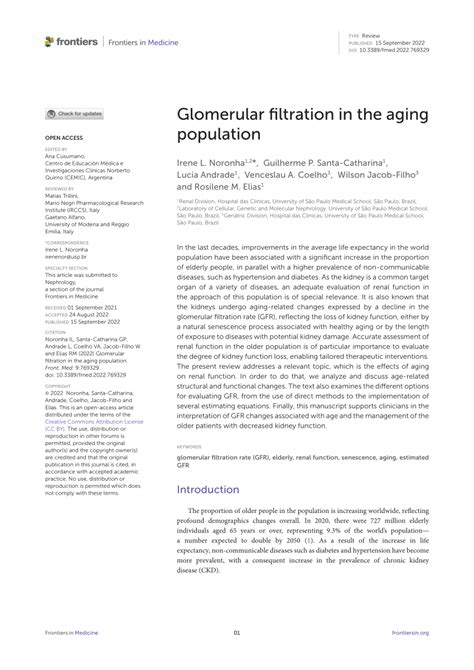 PDF Glomerular Filtration In The Aging Population