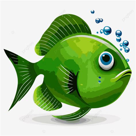 Green Fish Vector Sticker Clipart Green Fish With Eyes And Bubbles On