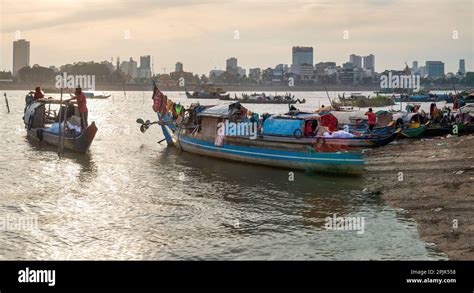 Phnom Penh Cambodia December Th Small Narrow Boats Partially