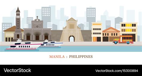 Manila philippines landmarks skyline Royalty Free Vector