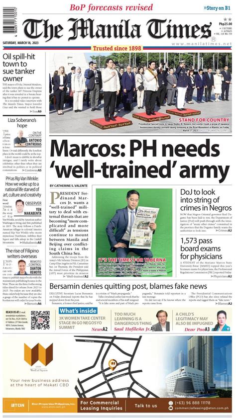 The Manila Times Front Page March The Manila Times