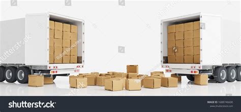 Many Moving Boxes Front Trucks Freight Stock Illustration 1688746600