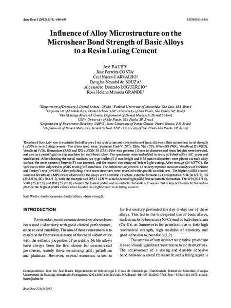 Pdf Influence Of Alloy Microstructure On The Microshear Bond Strength