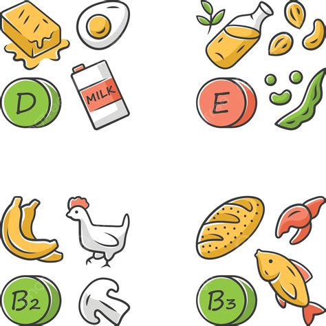 Colorful Vitamin Icons With Natural Food Sources And Antioxidants