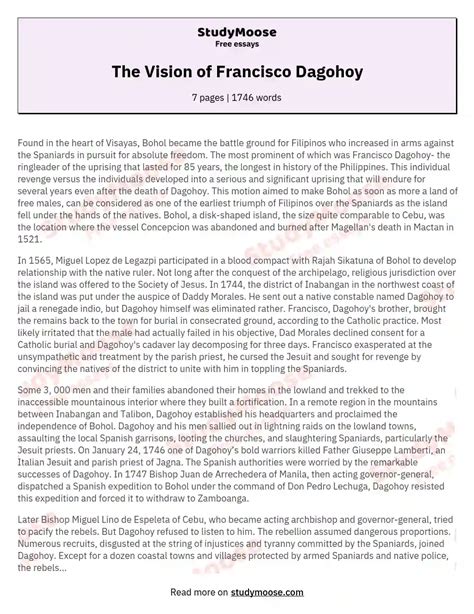 The Vision of Francisco Dagohoy Free Essay Example