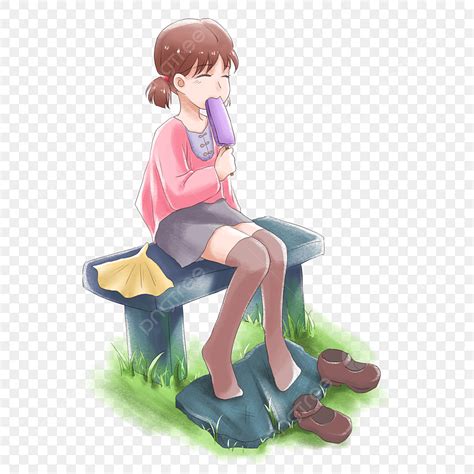 Great Heat Hot Girl Cool Down Eating Sorbet Summer Cute Girl PNG Transparent Clipart Image