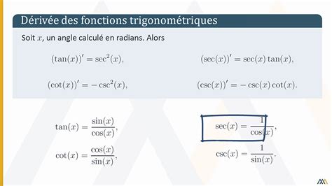 Dérivée Des Fonctions Trigonométriques Youtube