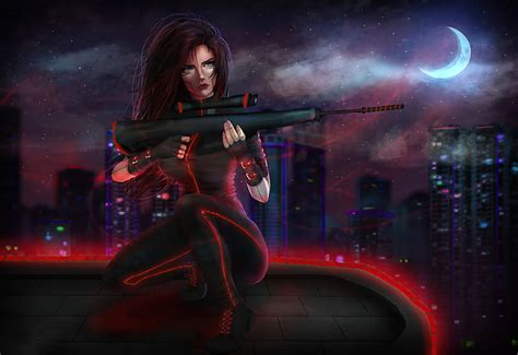 1920x1080px 1080p Free Download Cyberpunk Sniper Girl Artist