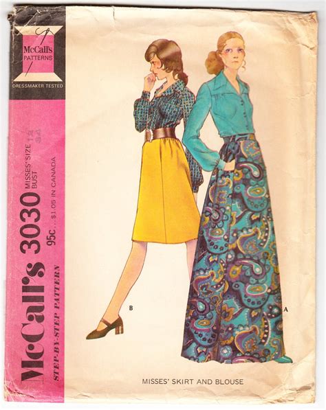 Vintage 1971 Mccall S 3030 Sewing Pattern Misses Skirt And Blouse Size