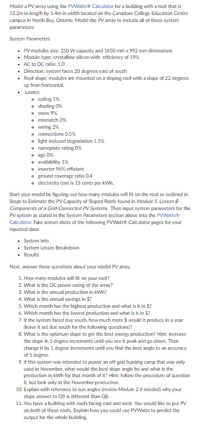 Solved Model A PV Array Using The PVWatts Calculator For A Chegg