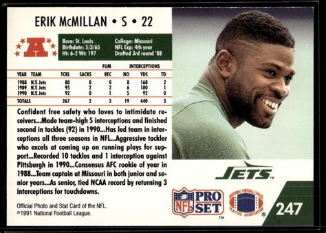 Pro Set New York Jets Erik Mcmillan Ebay