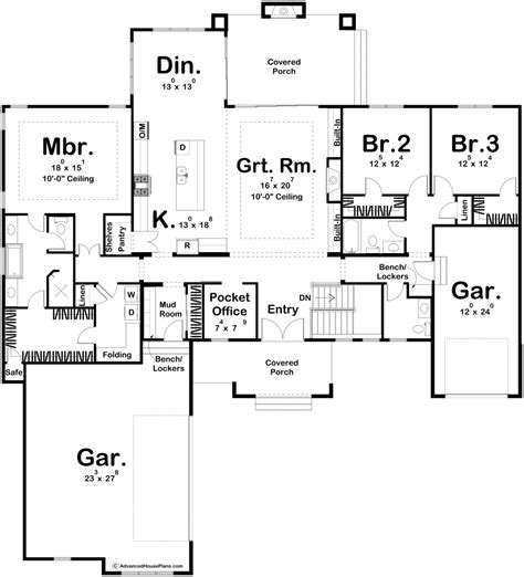 1 Story Modern Farmhouse House Plan With Home Office And Split Garages Heartwood Modern