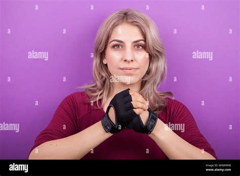 Blonde Woman With Sport Gloves On Her Hands Stock Photo Alamy